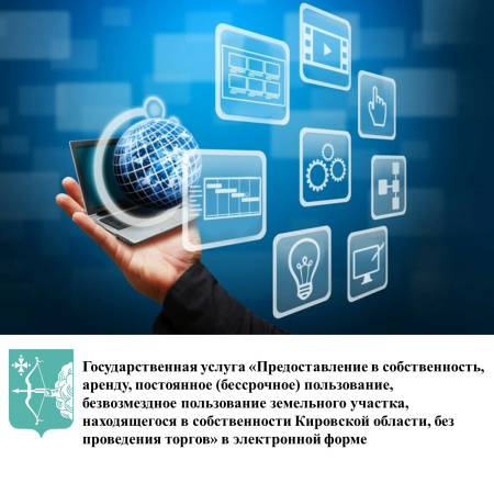 Государственная услуга «Предоставление в собственность, аренду, постоянное (бессрочное) пользование, безвозмездное пользование земельного участка, находящегося в собственности Кировской области, без проведения торгов» в электронной форме