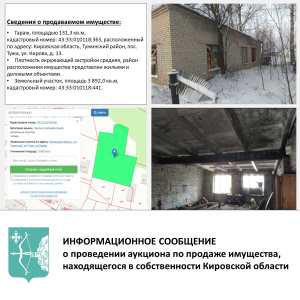 ИНФОРМАЦИОННОЕ СООБЩЕНИЕ о проведении аукциона по продаже имущества, находящегося в собственности Кировской области